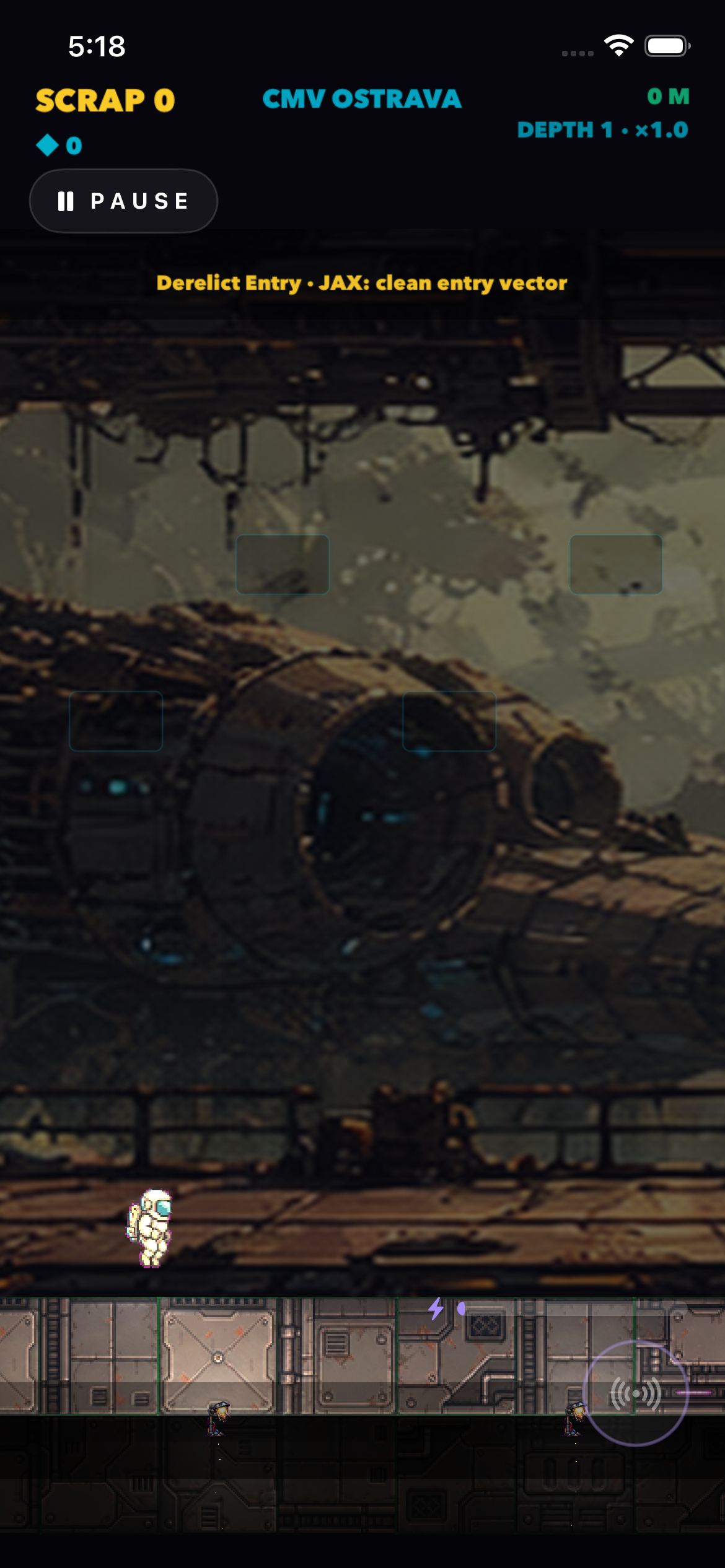 Wreck Diver derelict biome gameplay with salvage run HUD and hazards.