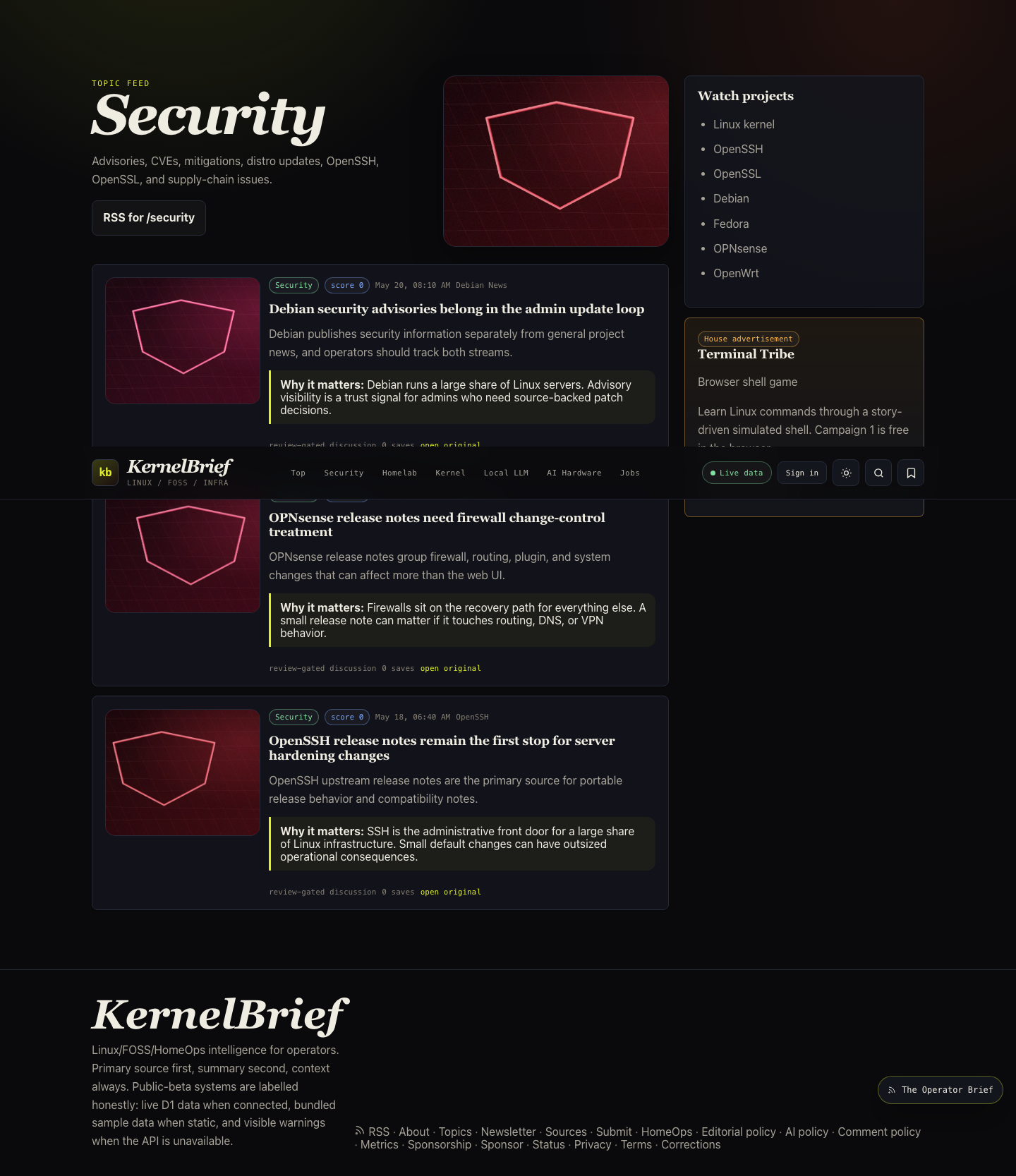 KernelBrief early draft topic hub for Linux security and operations coverage.