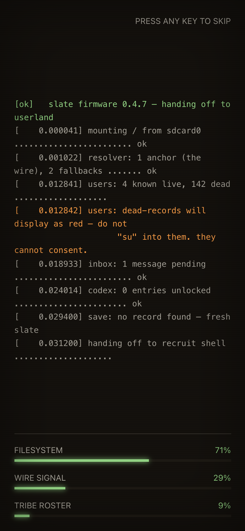 Terminal Tribe mobile story drawer with campaign objective and conversation history.